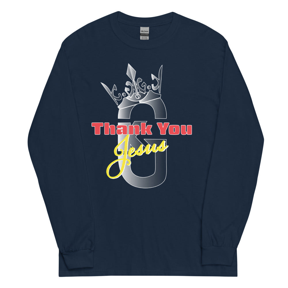 Men’s Long Sleeve Thank You Jesus Shirt Gray/Red/Yellow