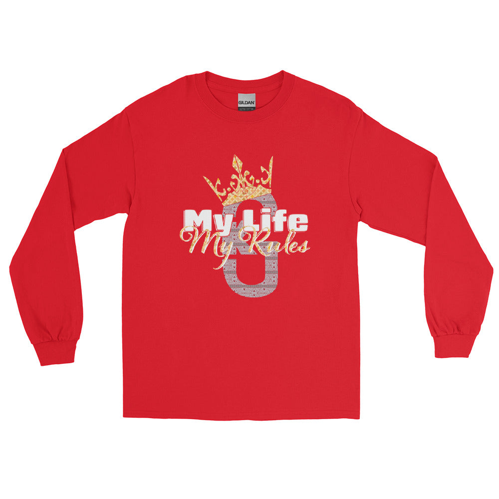 Men’s long-sleeve My Life My Rules Shirt Gray/White/Yellow/Red custom pattern