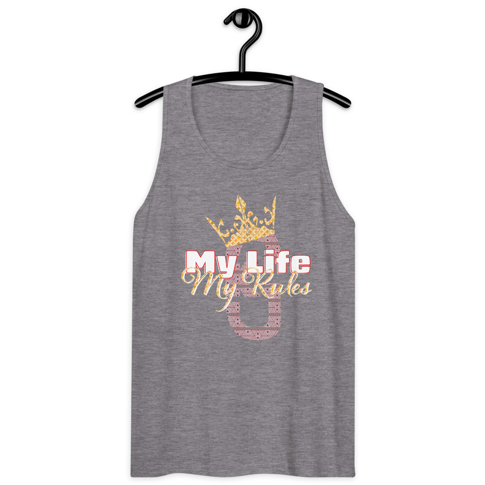 Men’s premium KG My Life My Rules tank top Gray/Res/Yellow/White