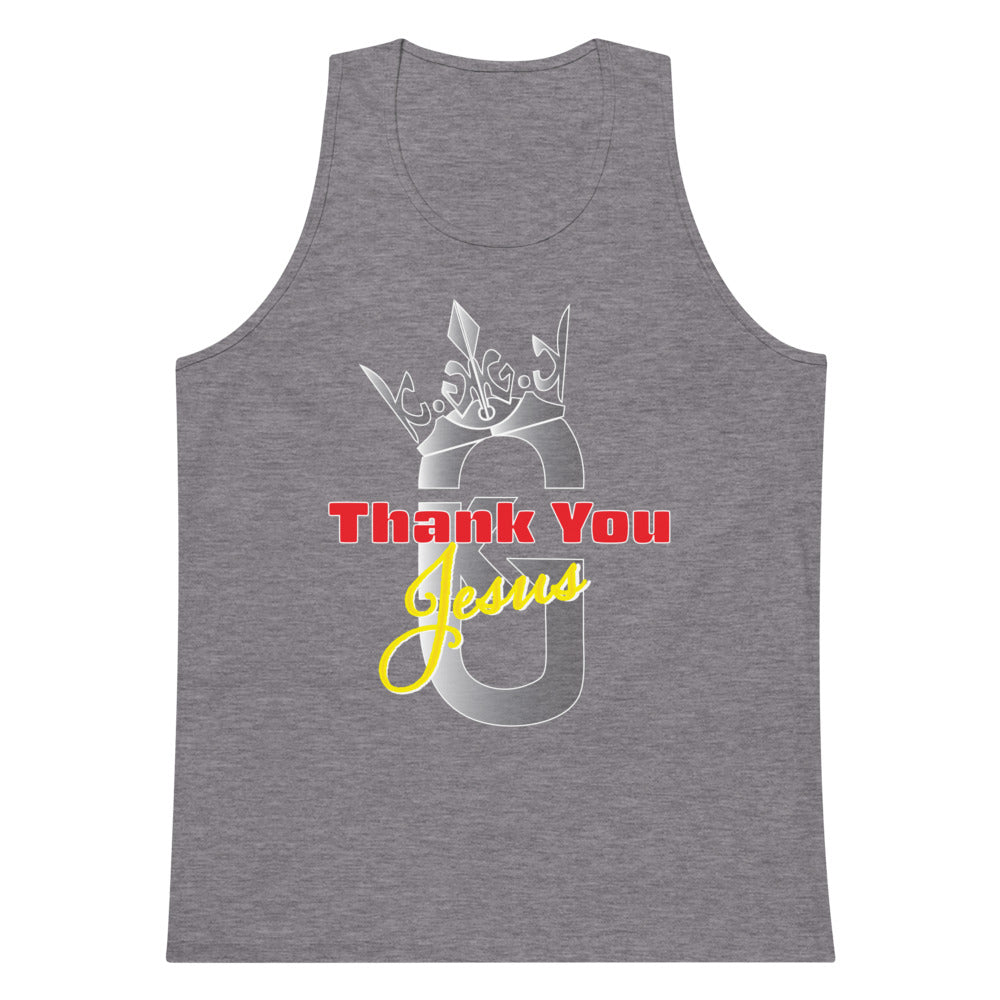 Men’s premium KG Thank You Jesus tank top Gray/Red/Yellow