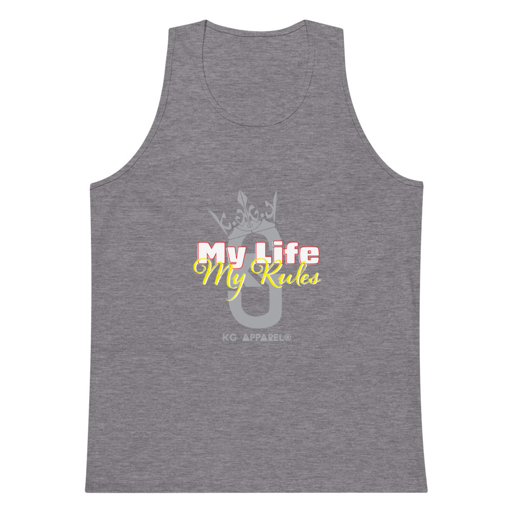 Men’s premium KG My life My Rules tank top Gray/RedHyellow