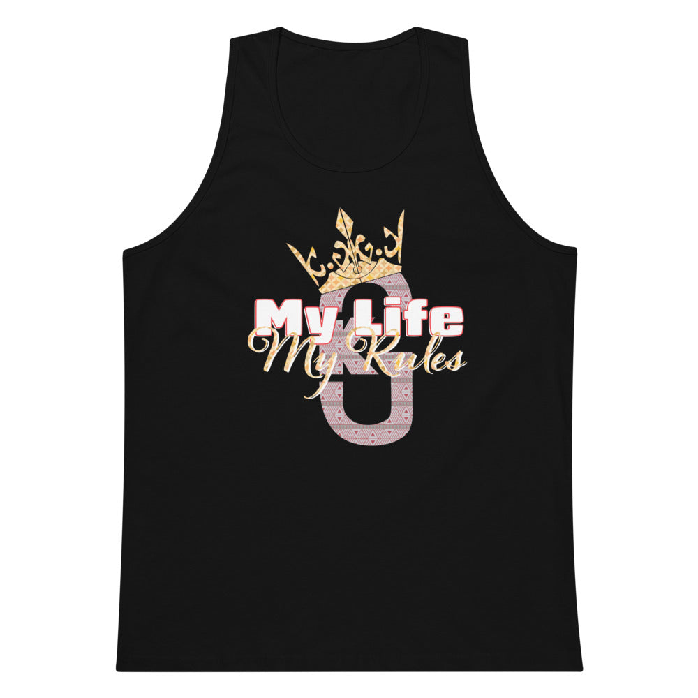 Men’s premium KG My Life My Rules tank top Gray/Res/Yellow/White