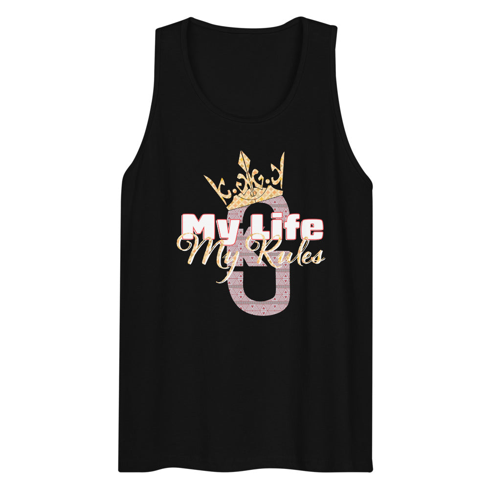 Men’s premium KG My Life My Rules tank top Gray/Res/Yellow/White