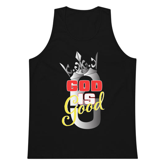 Men’s premium KG God Is Good tank top Gray/Red/Yellow