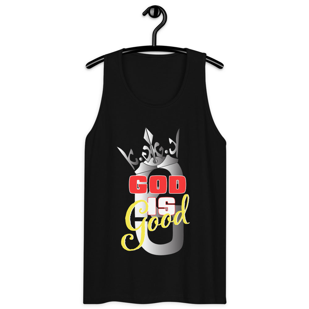 Men’s premium KG God Is Good tank top Gray/Red/Yellow