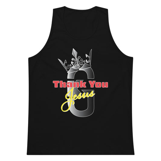 Men’s premium KG Thank You Jesus tank top Gray/Red/Yellow