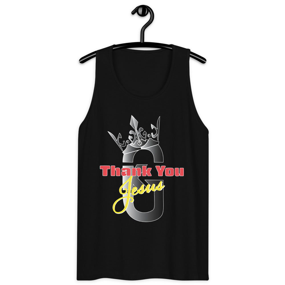 Men’s premium KG Thank You Jesus tank top Gray/Red/Yellow