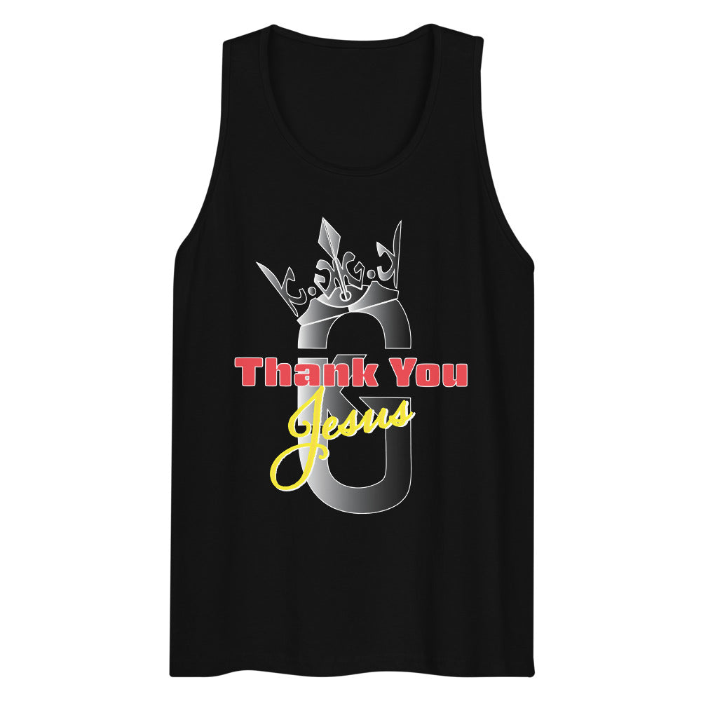 Men’s premium KG Thank You Jesus tank top Gray/Red/Yellow