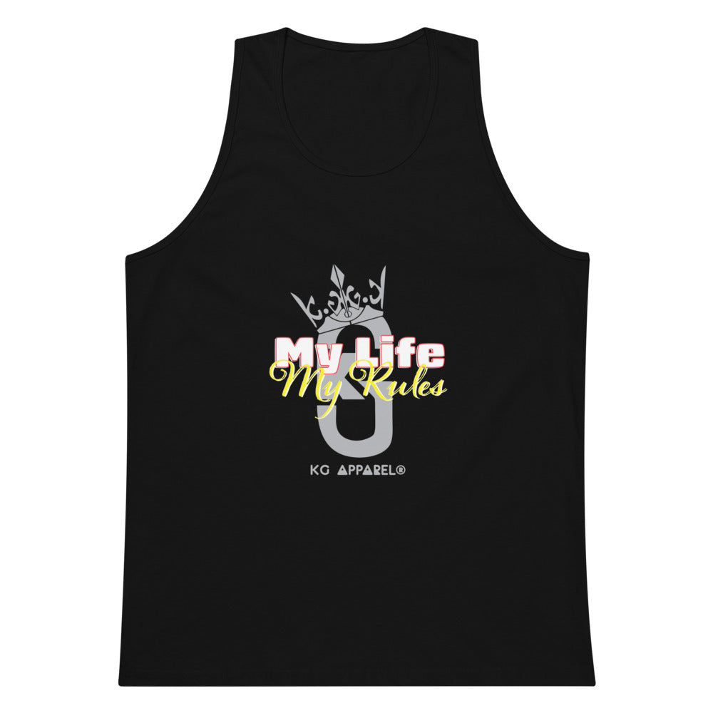 Men’s premium KG My life My Rules tank top Gray/RedHyellow