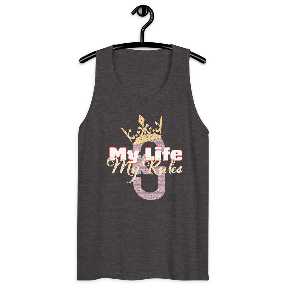 Men’s premium KG My Life My Rules tank top Gray/Res/Yellow/White