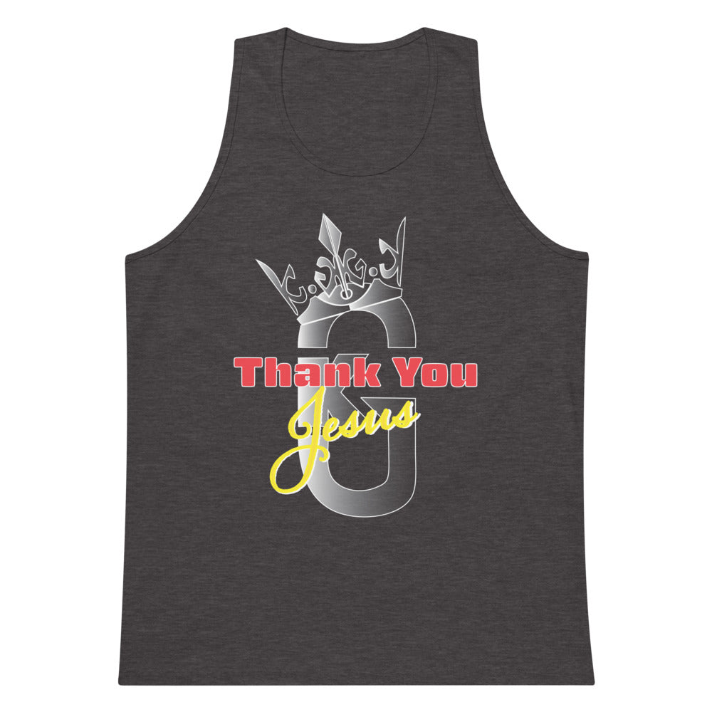 Men’s premium KG Thank You Jesus tank top Gray/Red/Yellow