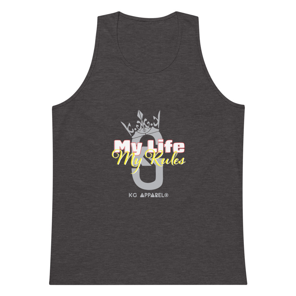 Men’s premium KG My life My Rules tank top Gray/RedHyellow