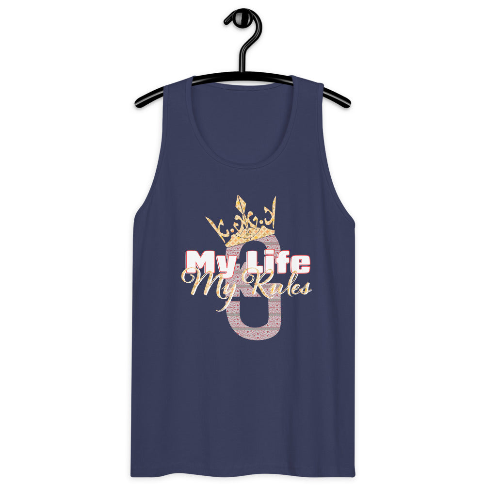 Men’s premium KG My Life My Rules tank top Gray/Res/Yellow/White