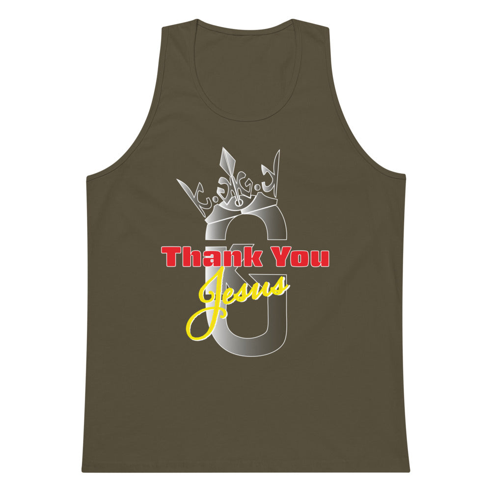 Men’s premium KG Thank You Jesus tank top Gray/Red/Yellow