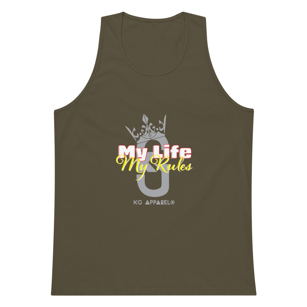 Men’s premium KG My life My Rules tank top Gray/RedHyellow