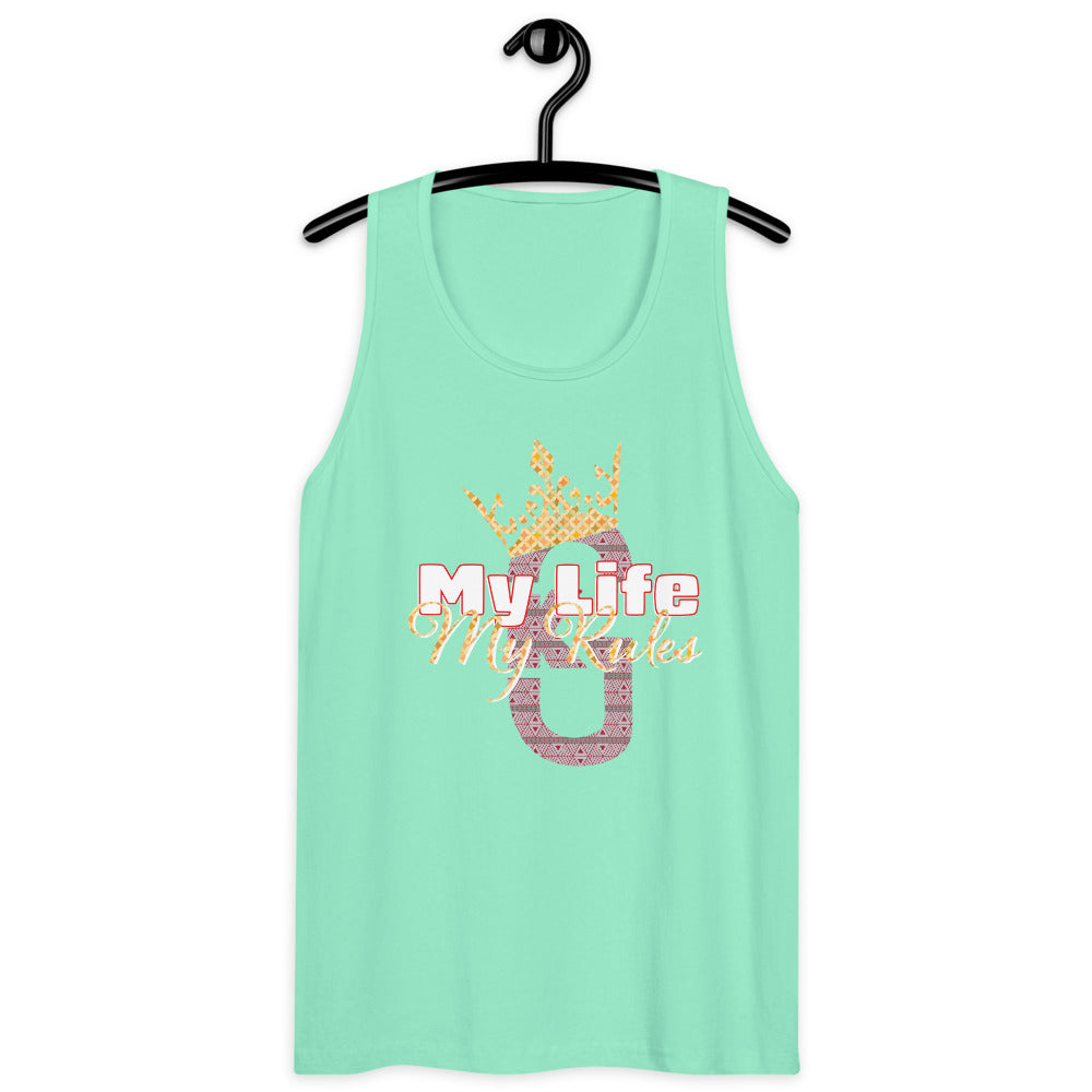 Men’s premium KG My Life My Rules tank top Gray/Res/Yellow/White