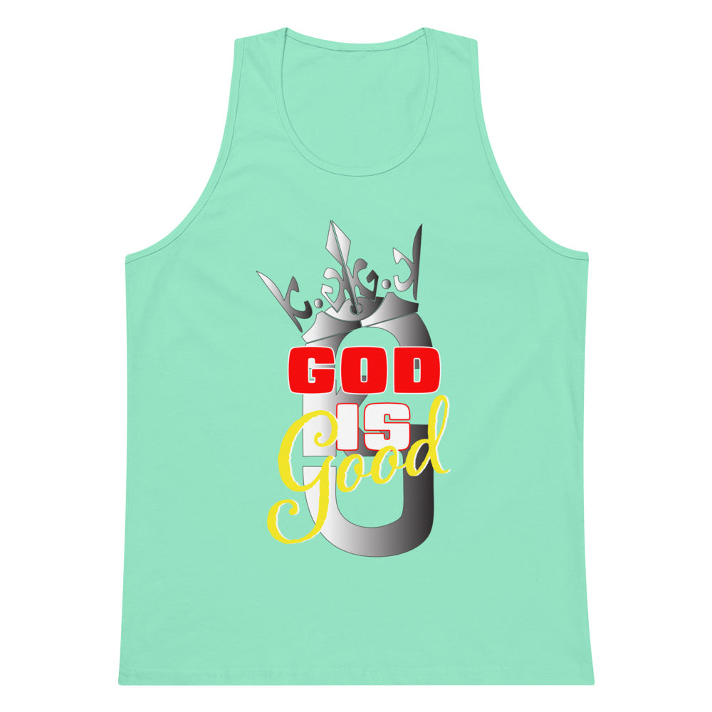 Men’s premium KG God Is Good tank top Gray/Red/Yellow