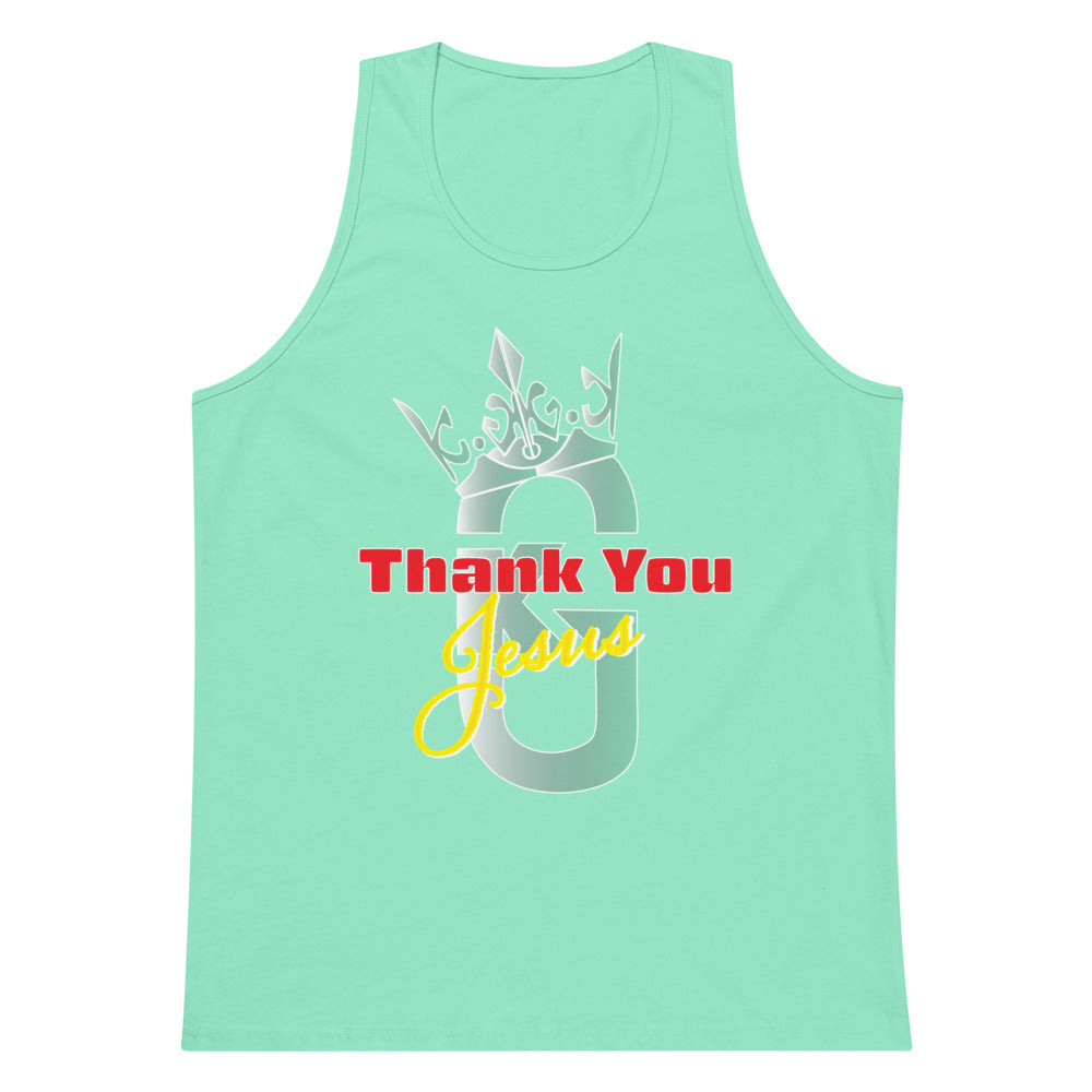 Men’s premium KG Thank You Jesus tank top Gray/Red/Yellow