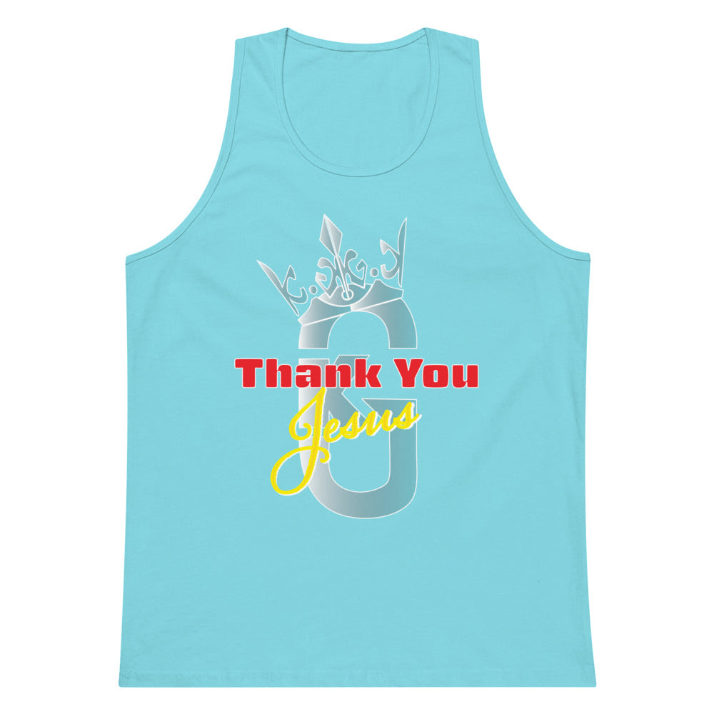 Men’s premium KG Thank You Jesus tank top Gray/Red/Yellow