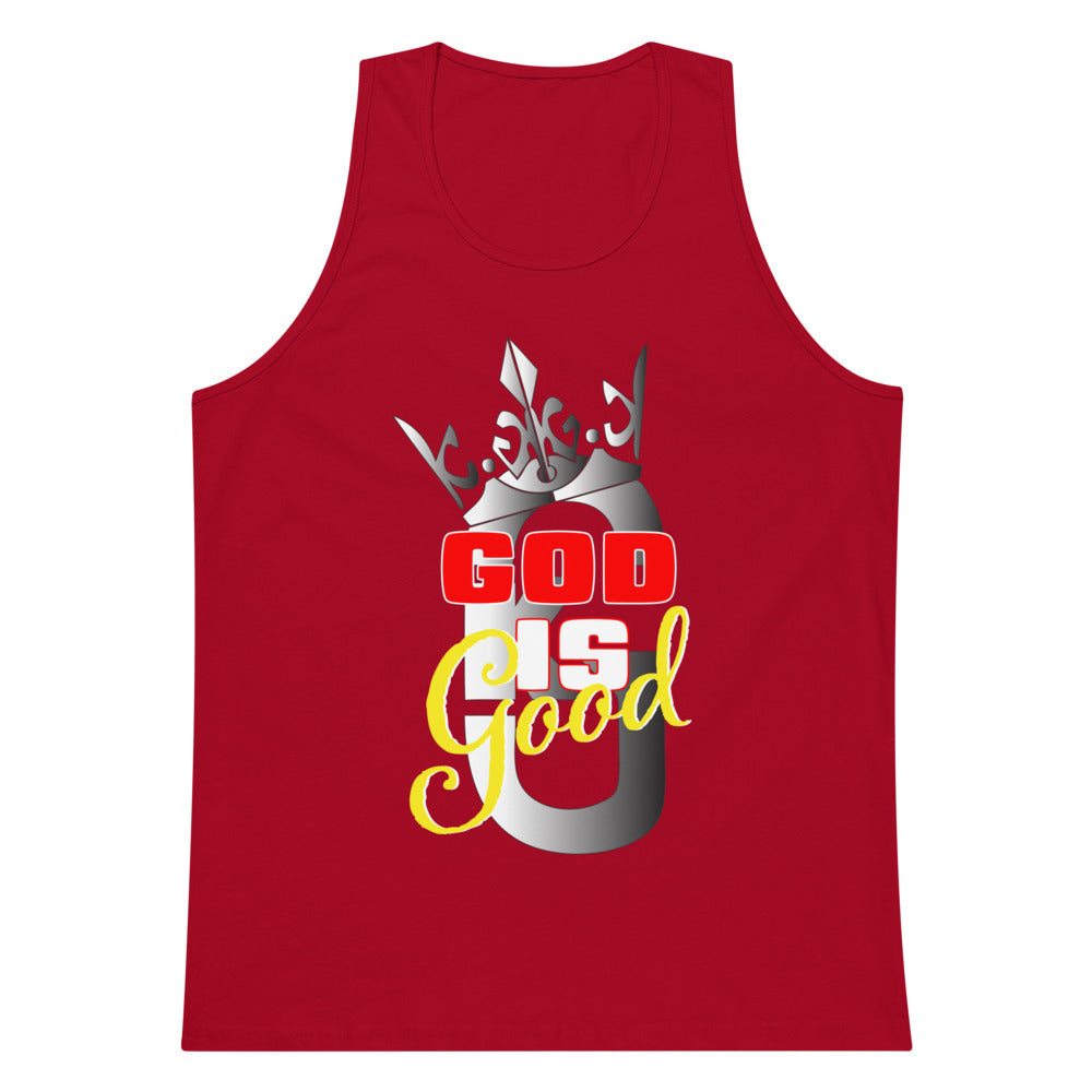 Men’s premium KG God Is Good tank top Gray/Red/Yellow