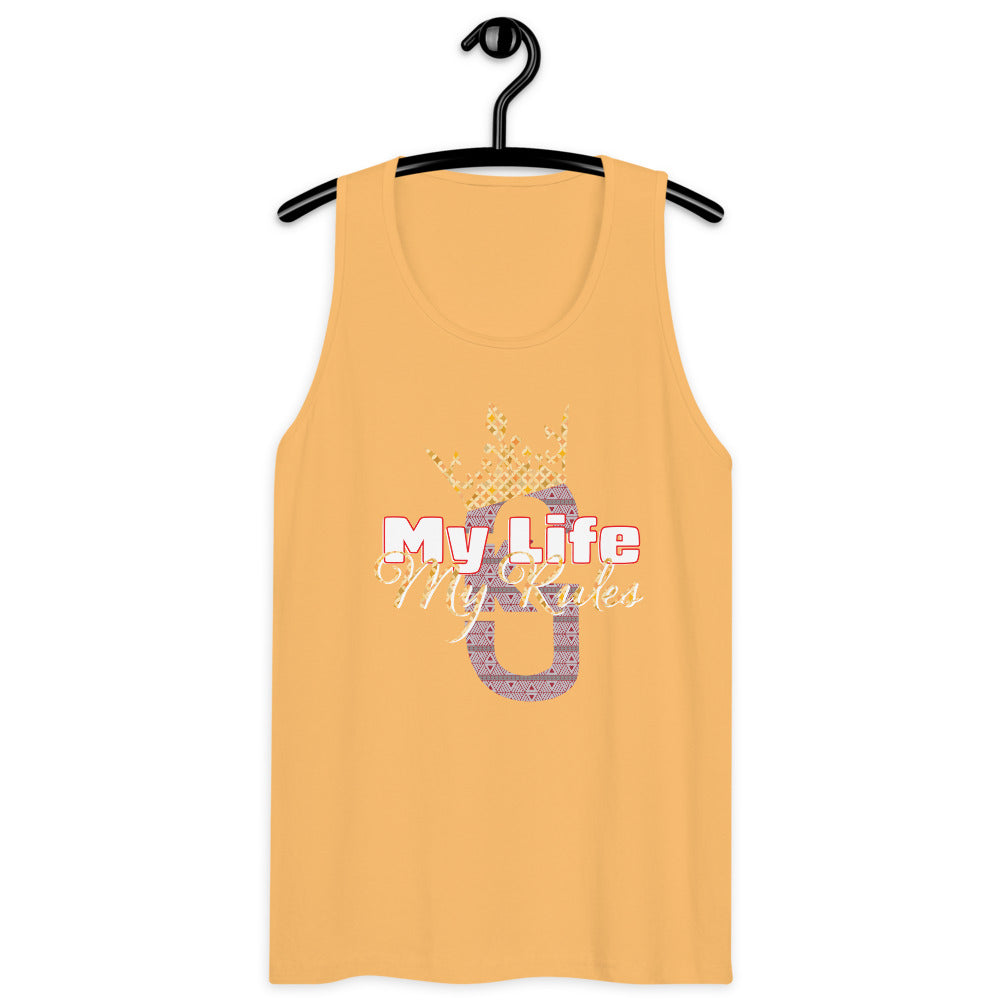 Men’s premium KG My Life My Rules tank top Gray/Res/Yellow/White