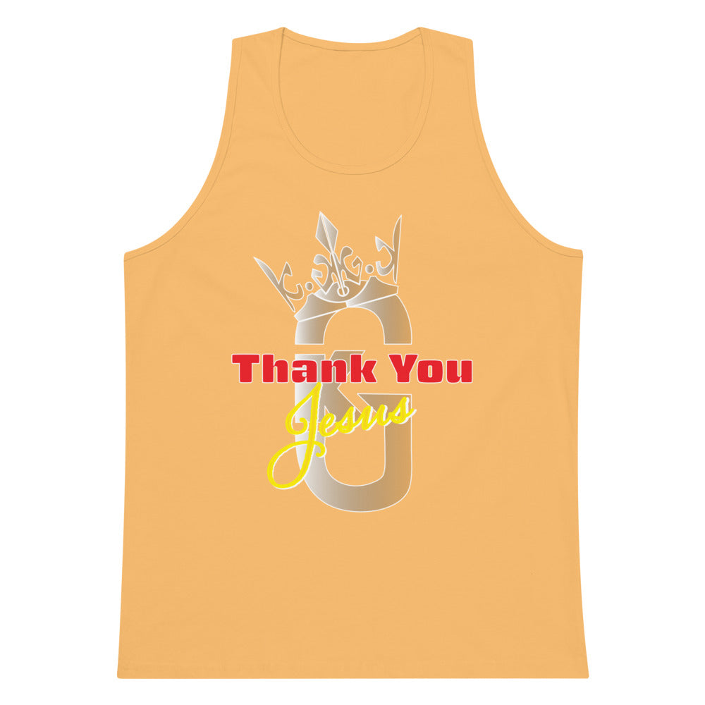 Men’s premium KG Thank You Jesus tank top Gray/Red/Yellow