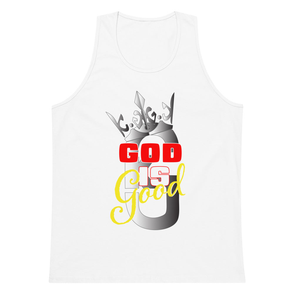 Men’s premium KG God Is Good tank top Gray/Red/Yellow