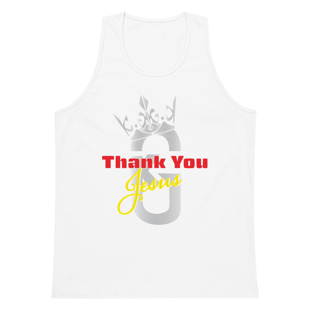 Men’s premium KG Thank You Jesus tank top Gray/Red/Yellow